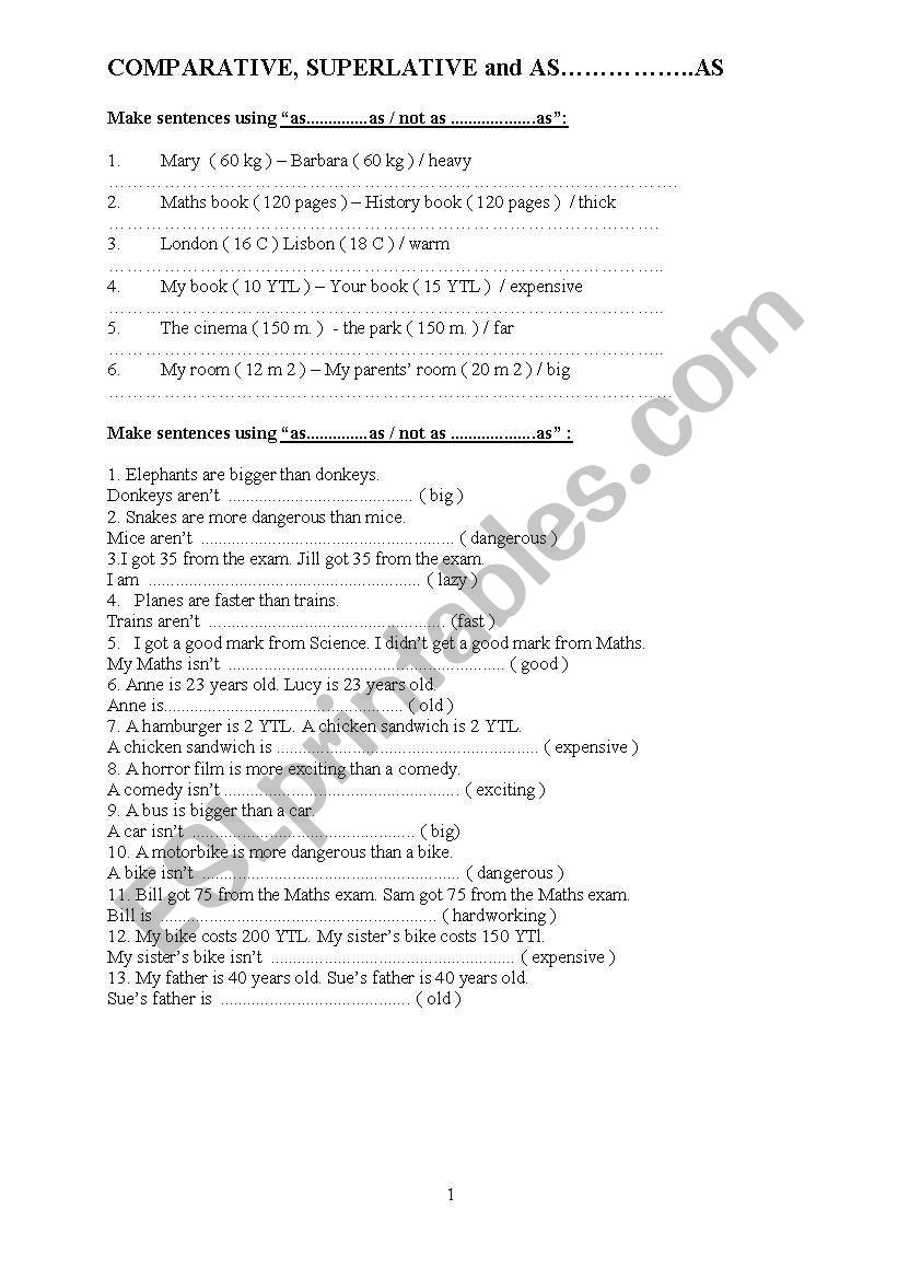 comparative and superlative worksheet