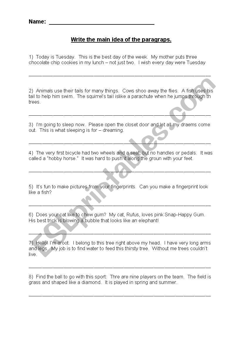 English worksheets: Main Idea Inside Main Idea Worksheet 5