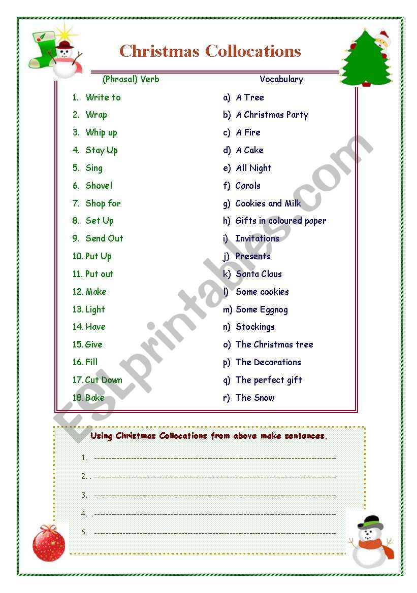 Christmas Collocations worksheet
