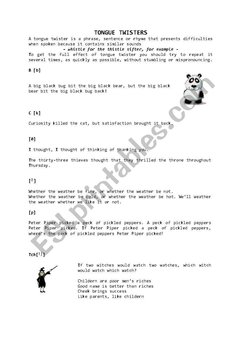 tongue twisters worksheet