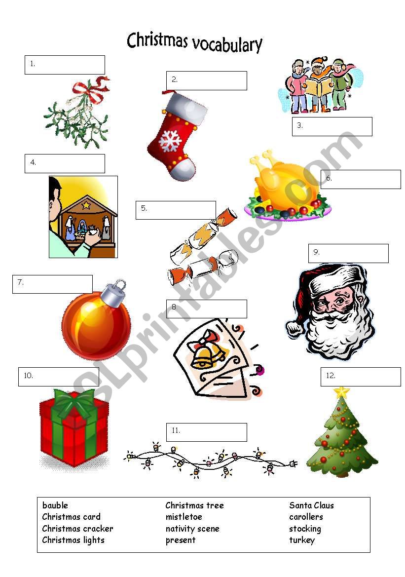 Christmas vocabulary worksheet