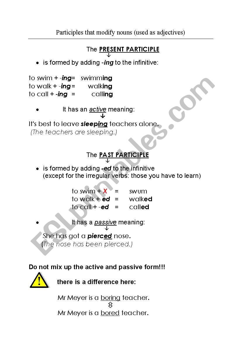 Participples used as adjectives