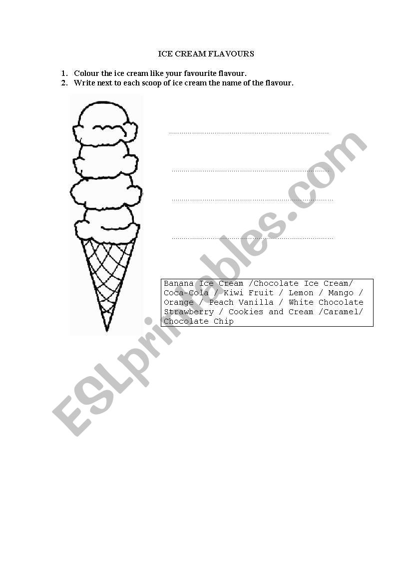 ice cream flavours worksheet