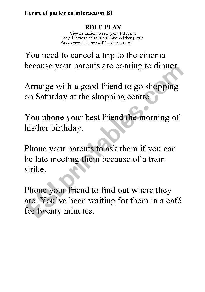 Phoning role plays  worksheet