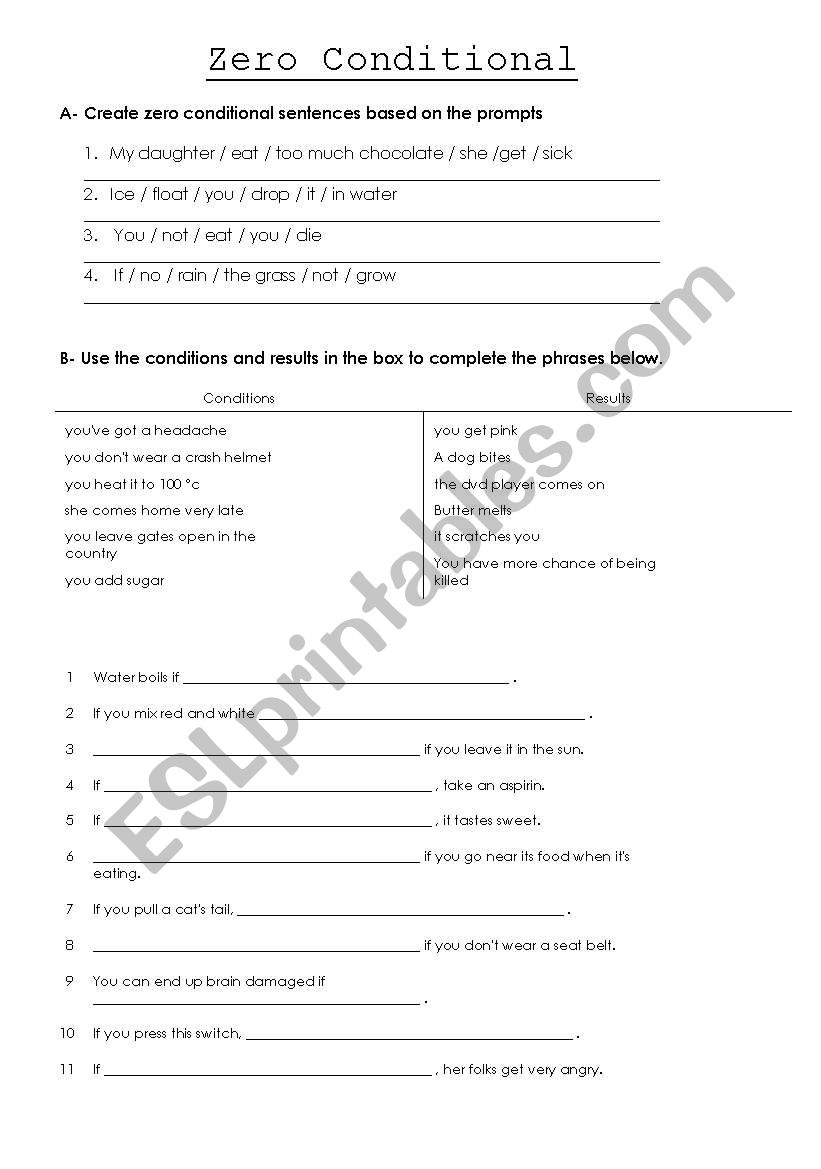 zero conditional worksheet