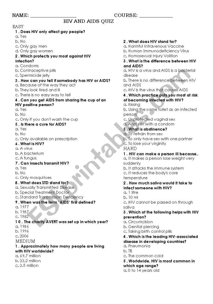 aids worksheet