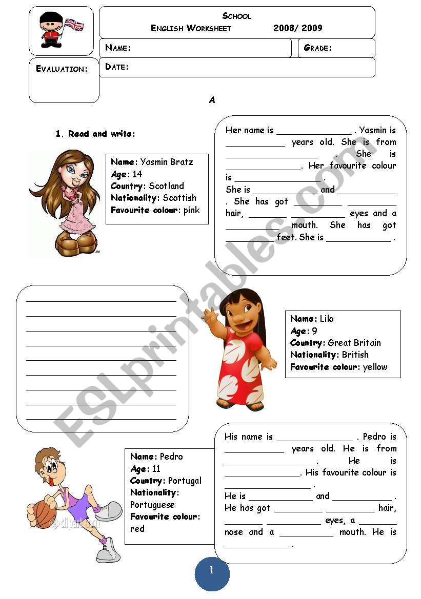 Personal Information worksheet