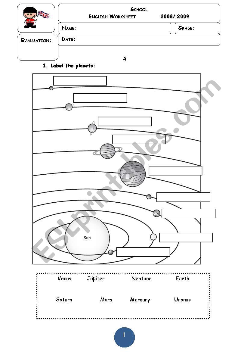 The Solar System worksheet