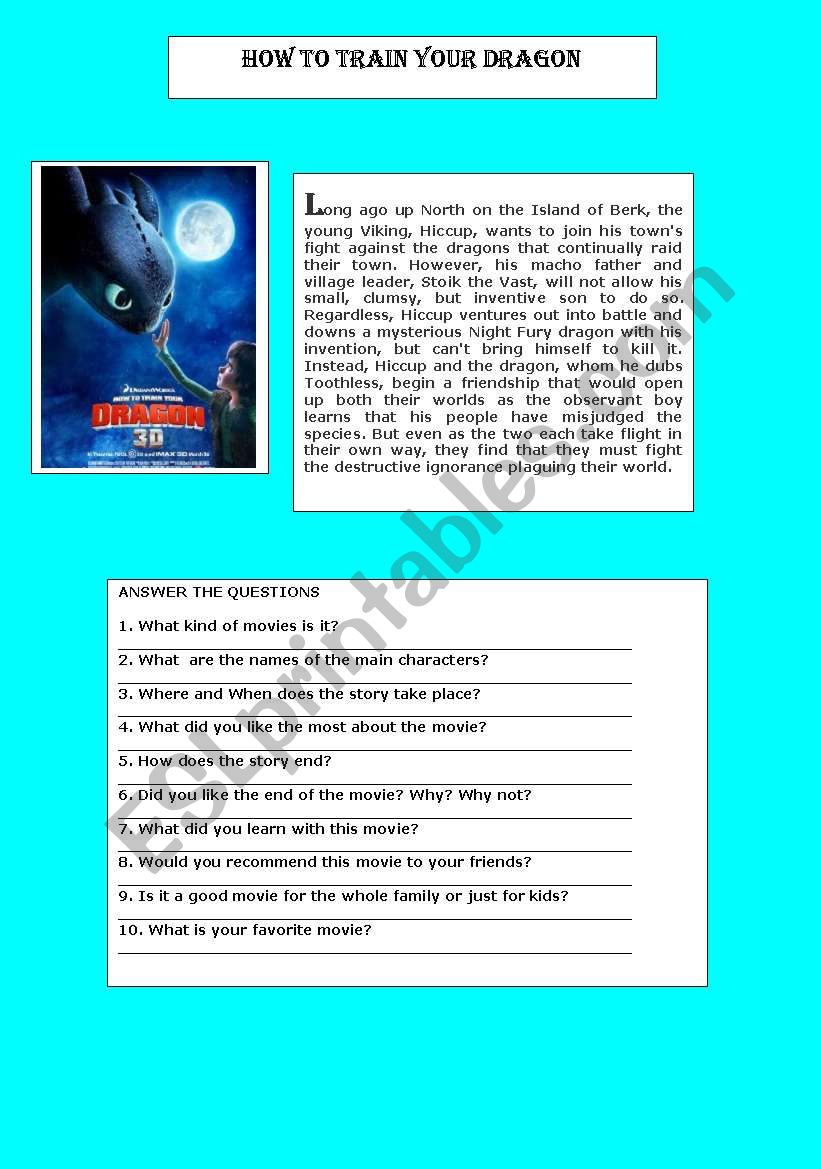 How train your dragon worksheet