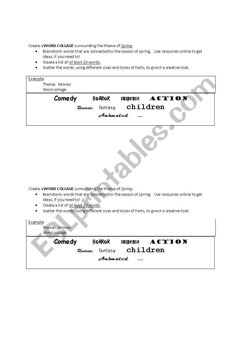 Word Collage activity worksheet