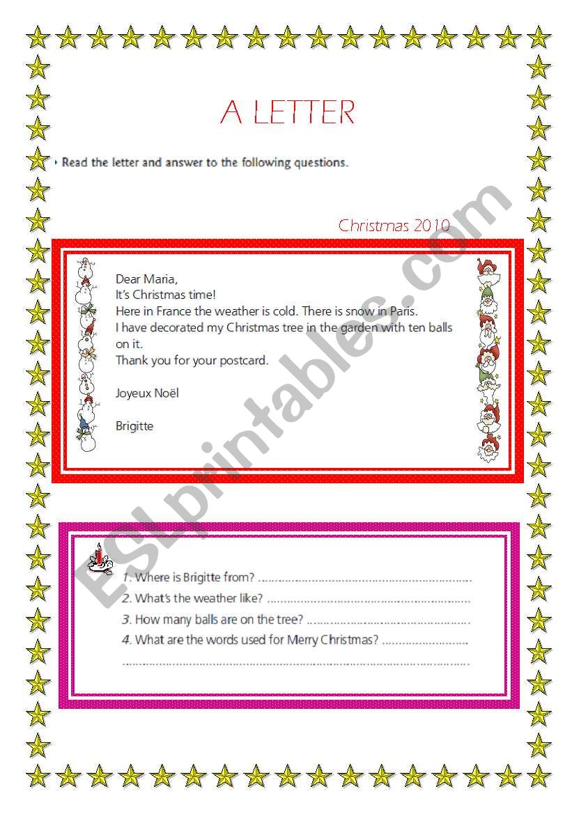 A LETTER worksheet