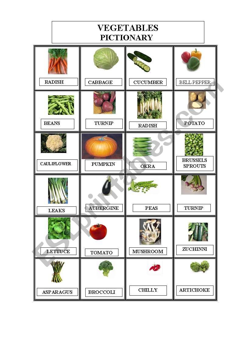 VEGETABLES  PICTIONARY worksheet