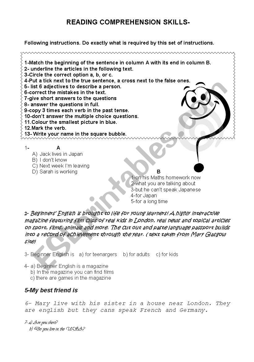 following instructions worksheet