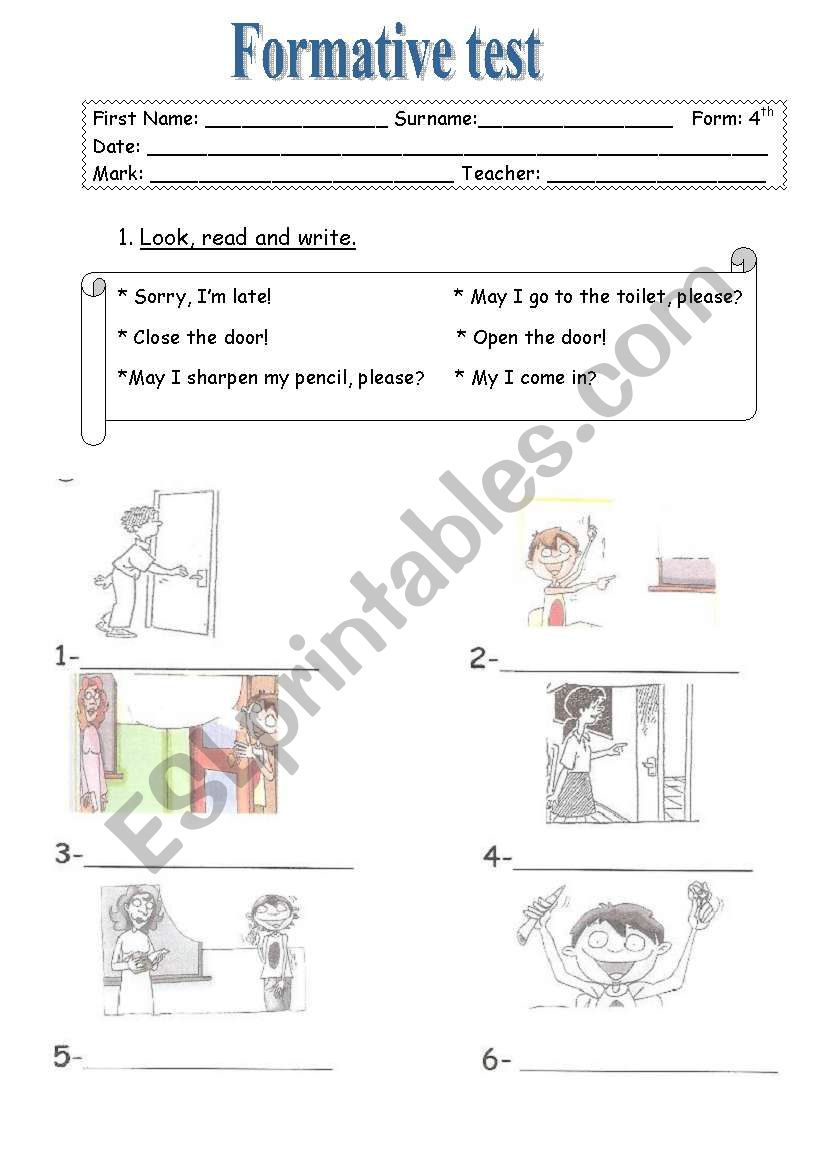 formative test worksheet