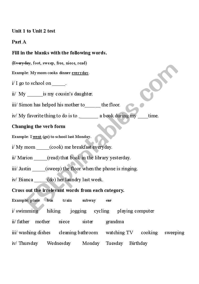 test paper for elementary level