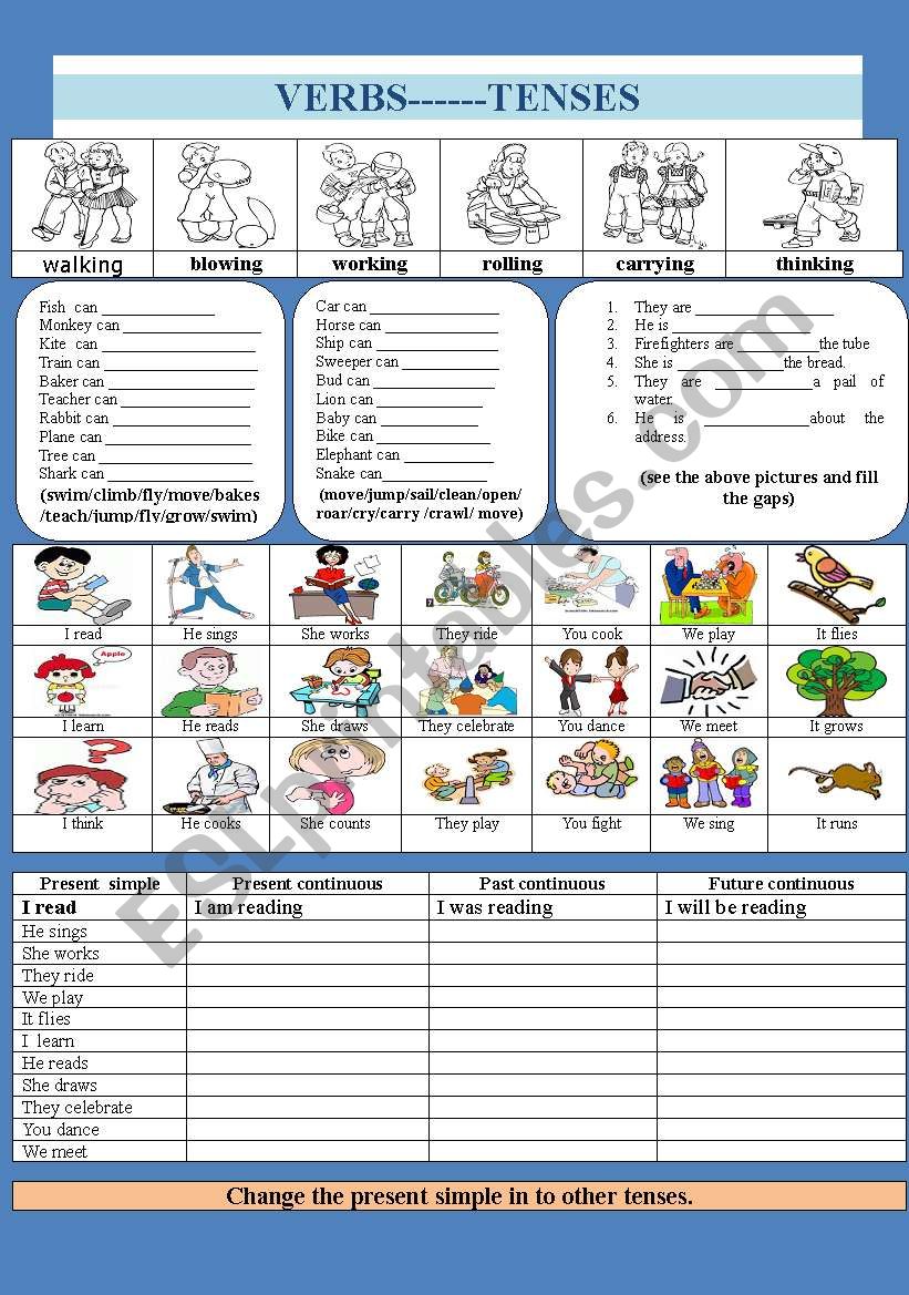 Verbs and  tenses worksheet