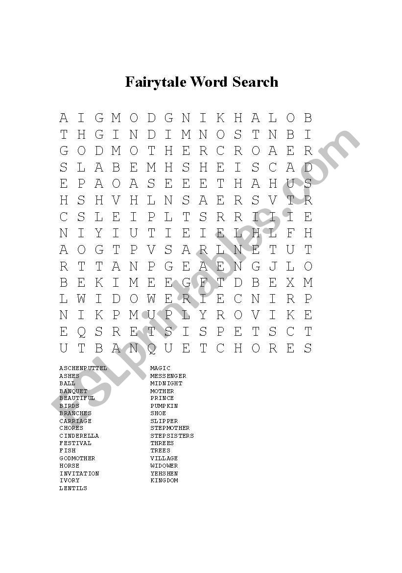 Fairy Tale Wordsearch worksheet