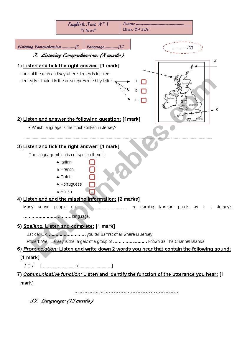 2nd year  listening comprehension test (Tunisian curriculum)