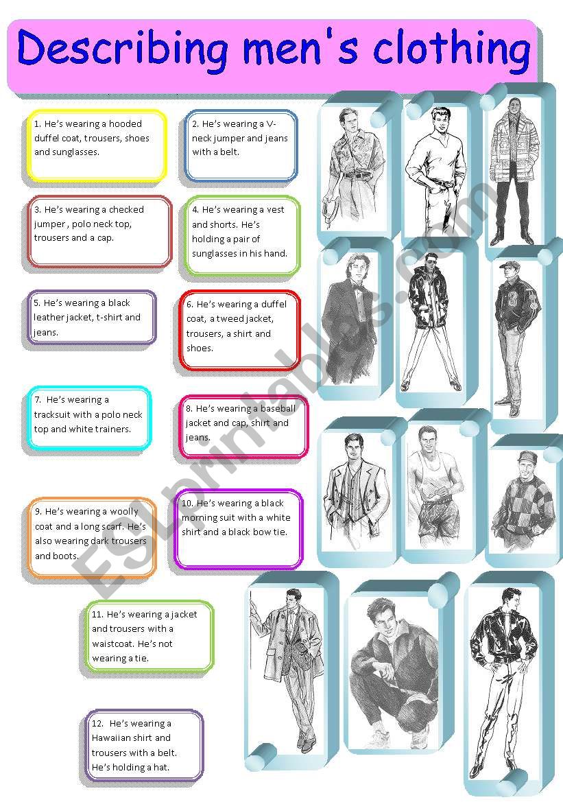 Describing what men are wearing 3/3 - matching activity, editable