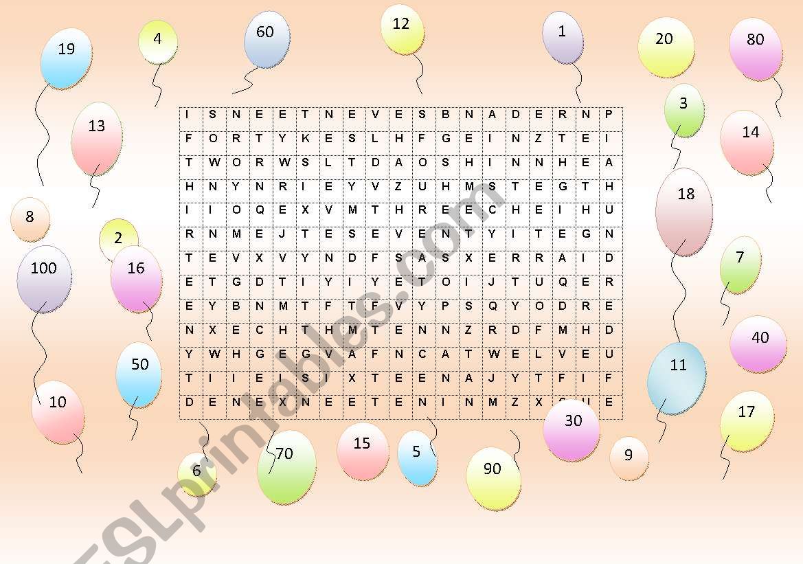 Numbers in balloons! worksheet