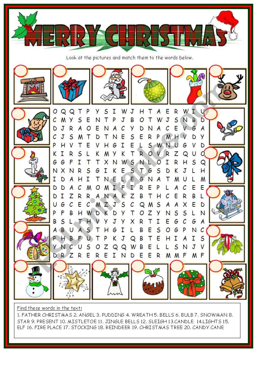 Christmas wordsearch (BW included)
