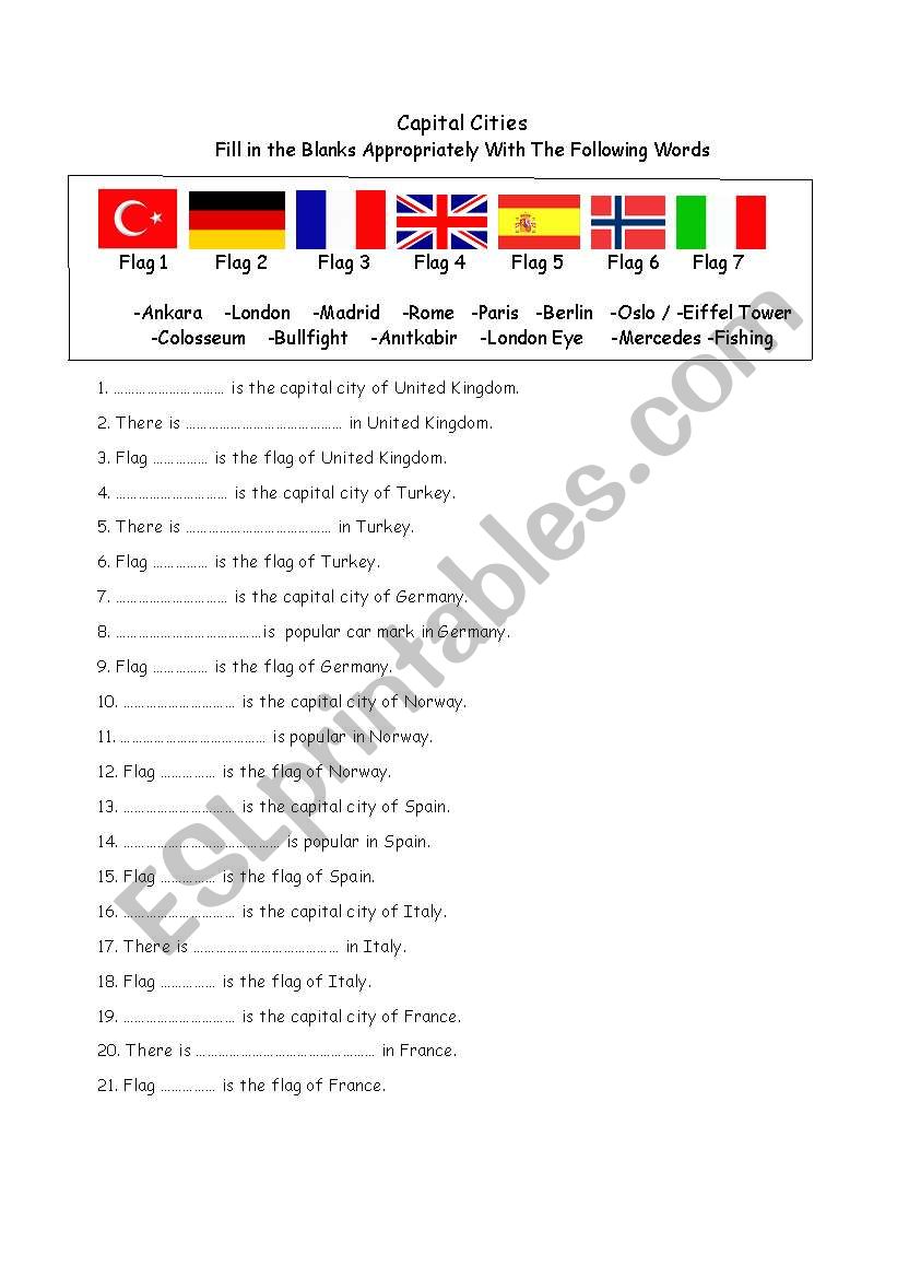 capital cities worksheet