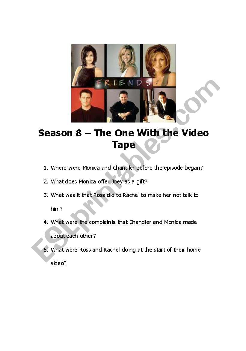 Friends Episode Question Sheet