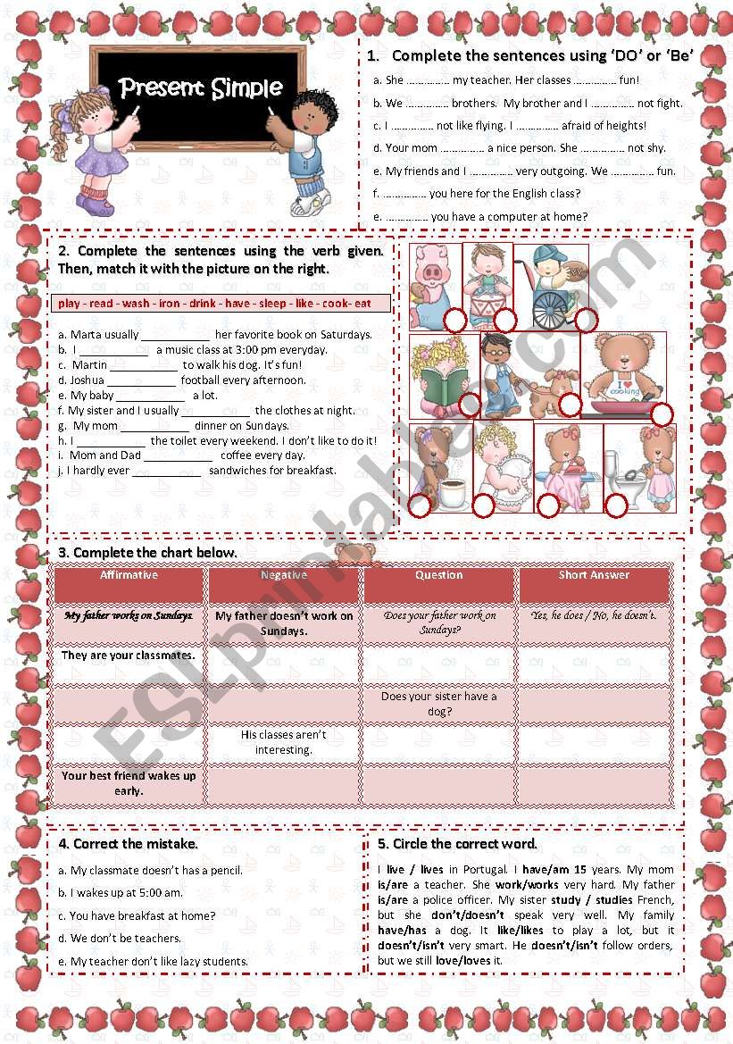 Present simple: 5 exercises  worksheet