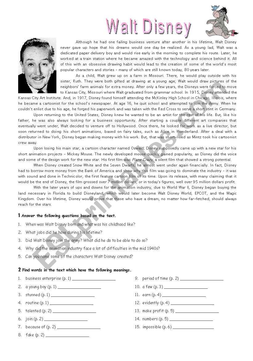 Walt Disney worksheet