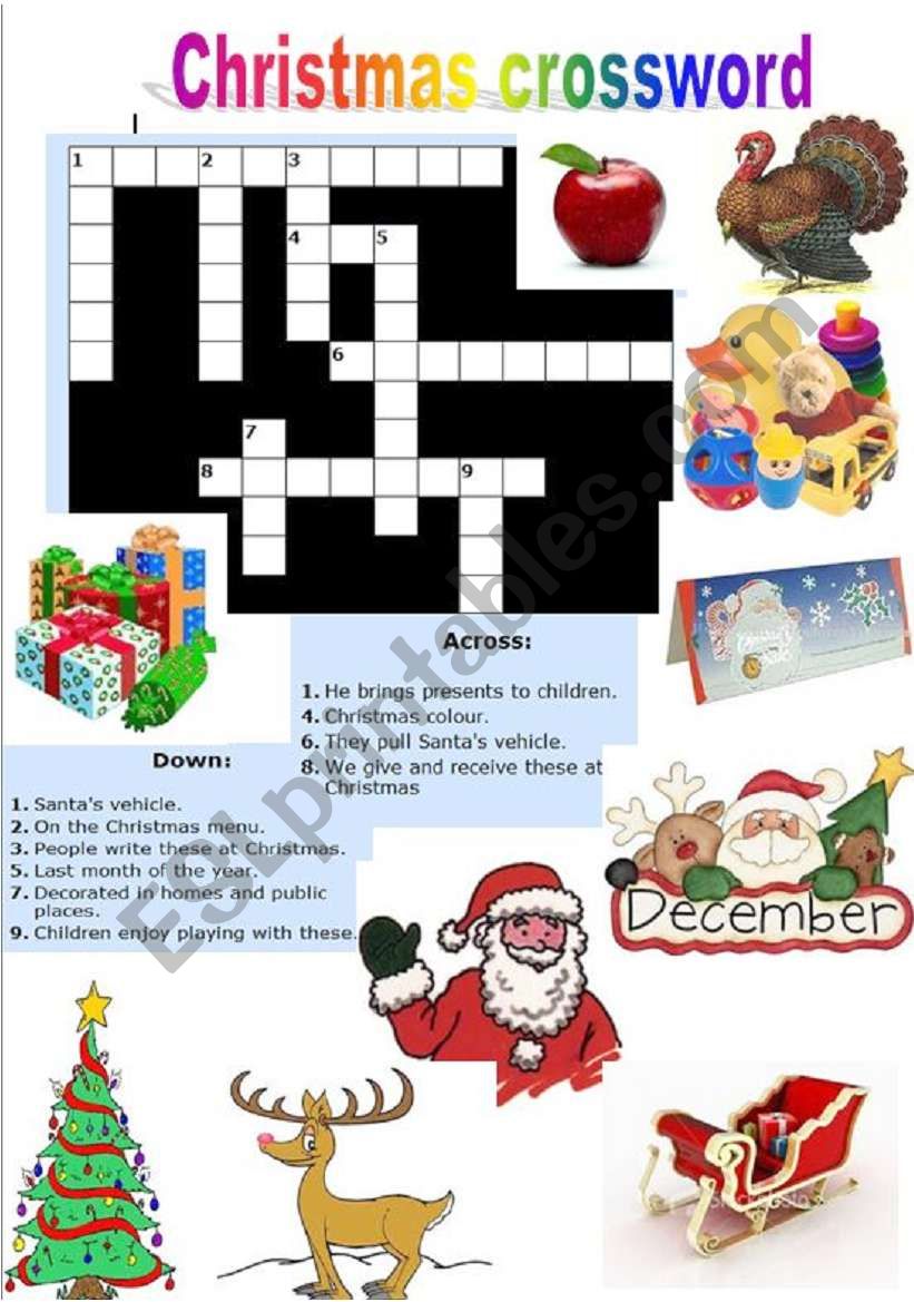 Christmas crossword and dominoes - answers included
