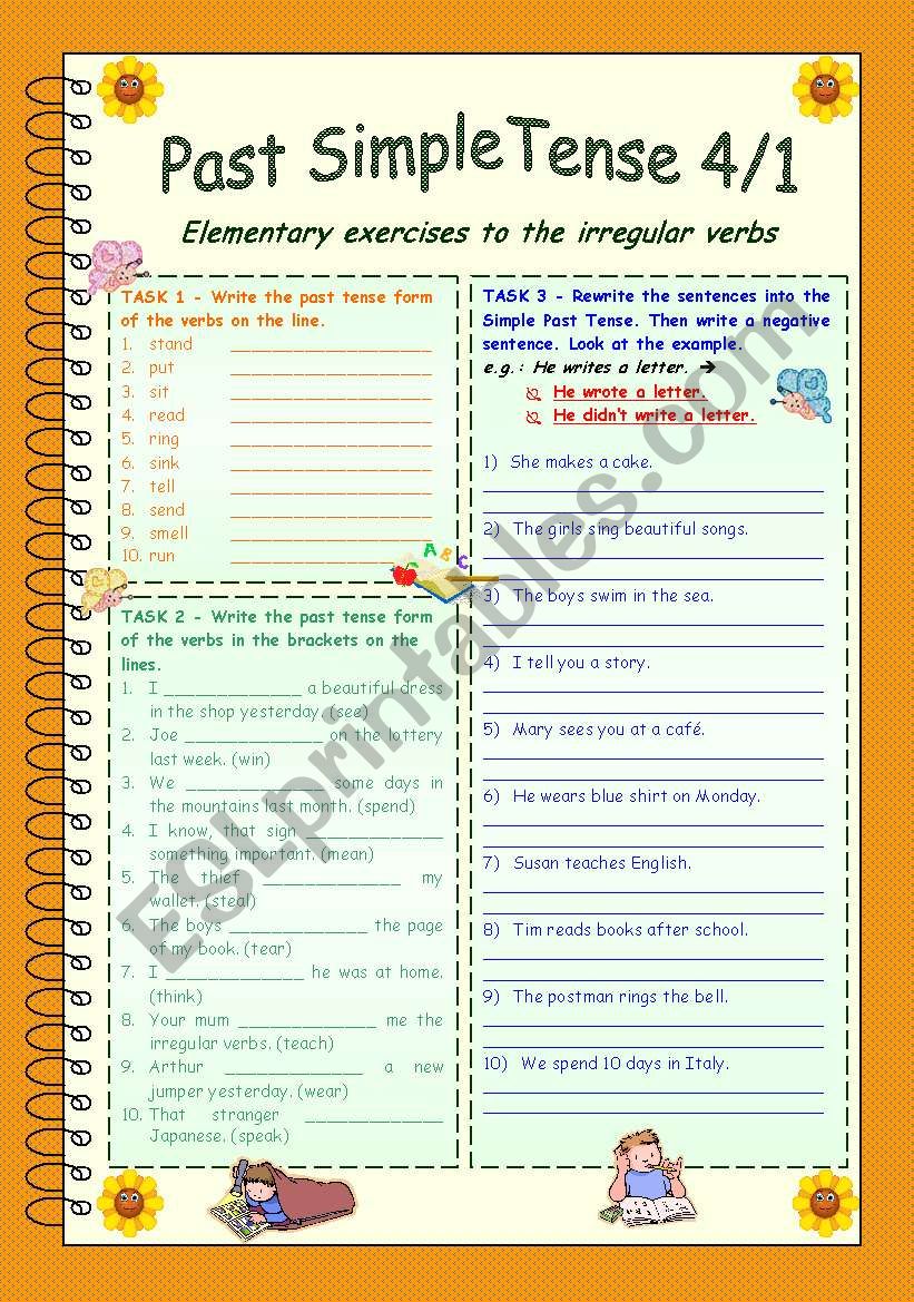 Past Simple Tense 4 1 Irregular Verbs Part 2 3 Pages Exercises Answer Key ESL Worksheet