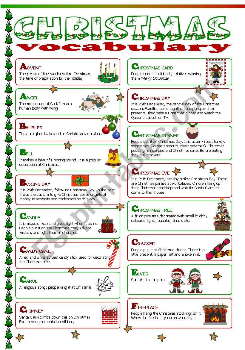 Christmas vocabulary worksheet