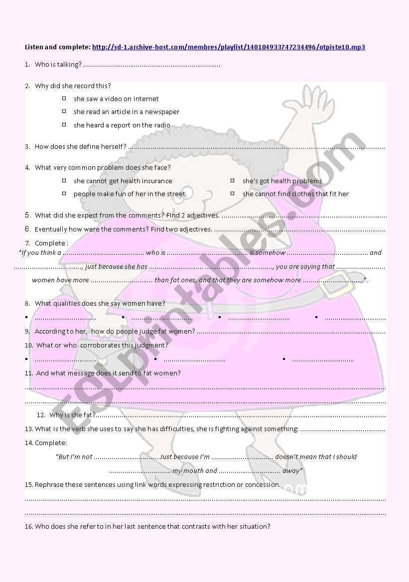 Chubby girl - Listening worksheet