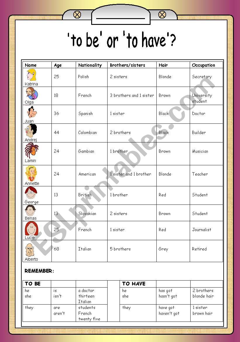 to be or to have - a two page speaking & writing worksheet