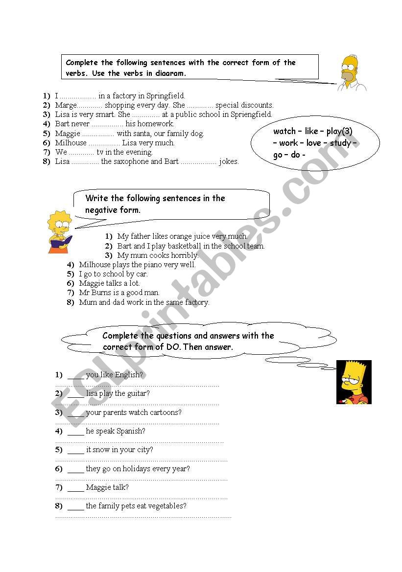 Present simple&the simpsons worksheet