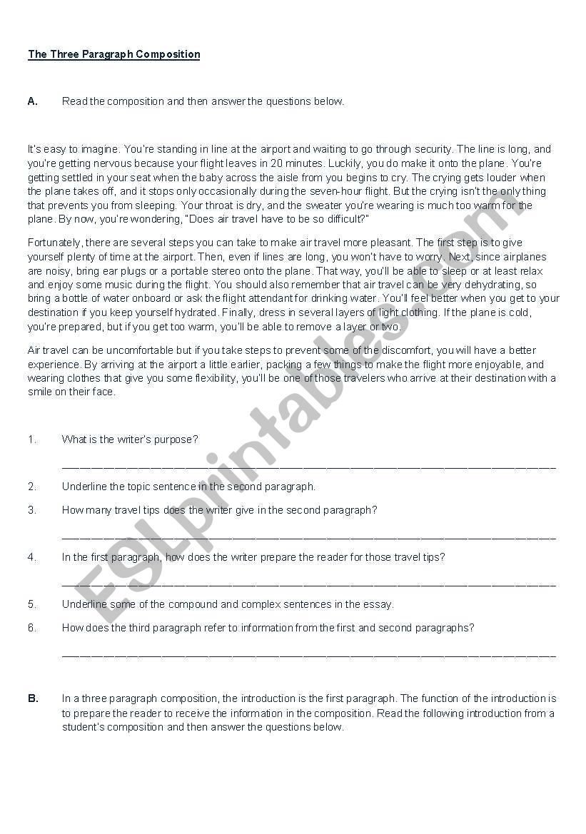 Three Paragraph Composition worksheet