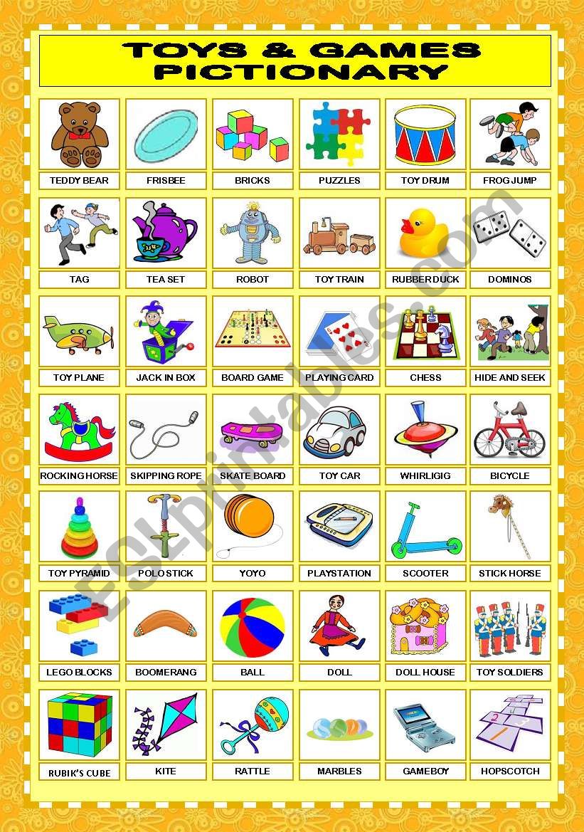 TOYS & GAMES PICTIONARY worksheet