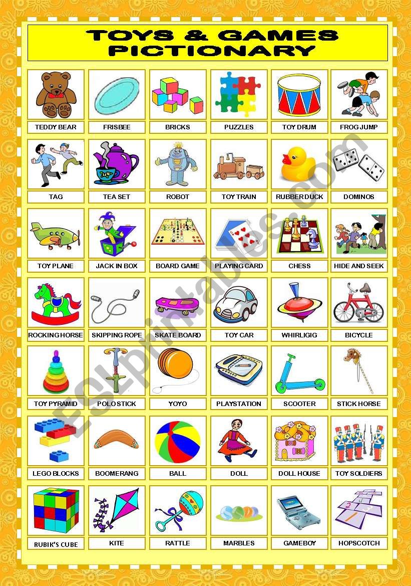 TOYS & GAMES PICTIONARY worksheet