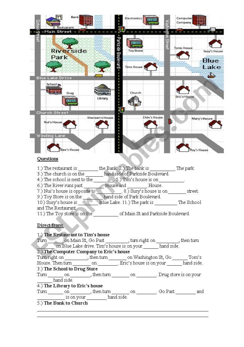 Map directions worksheet worksheet