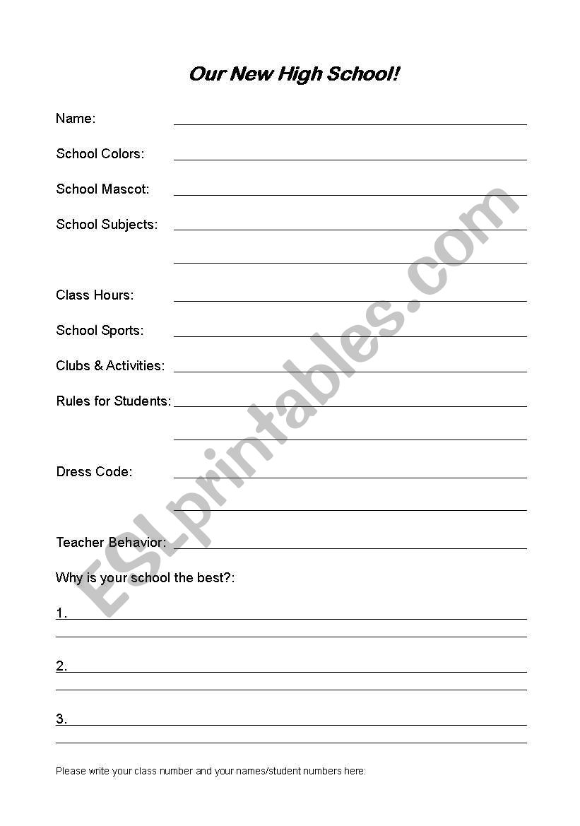 Design-a-High School worksheet