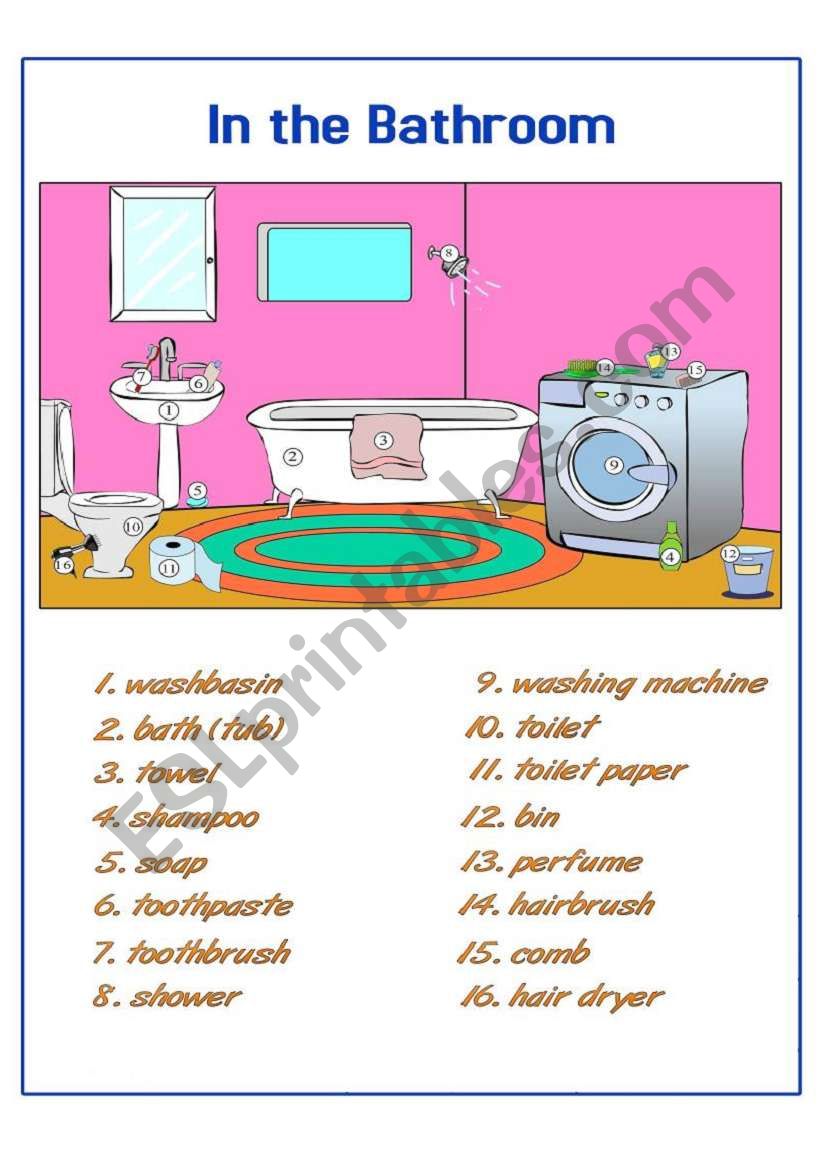 In The Bathroom Pictionary worksheet