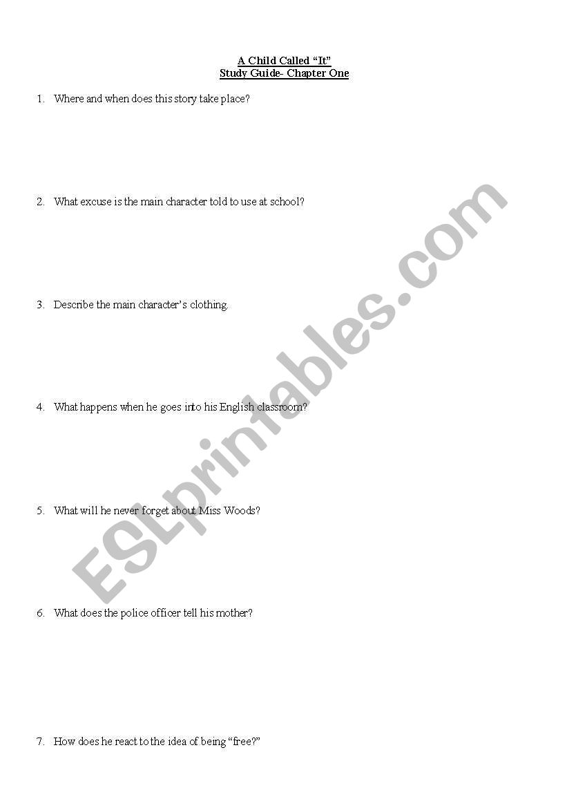 Child called It study guide worksheet