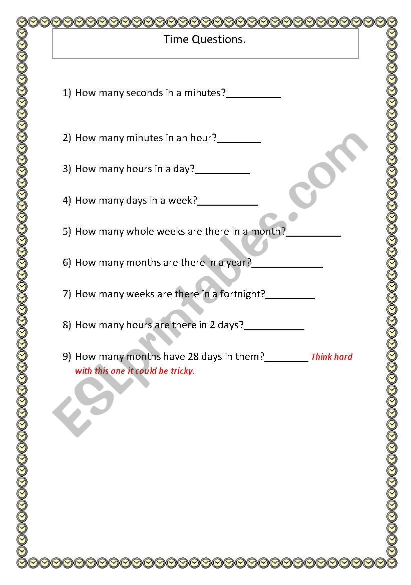 time questions worksheet