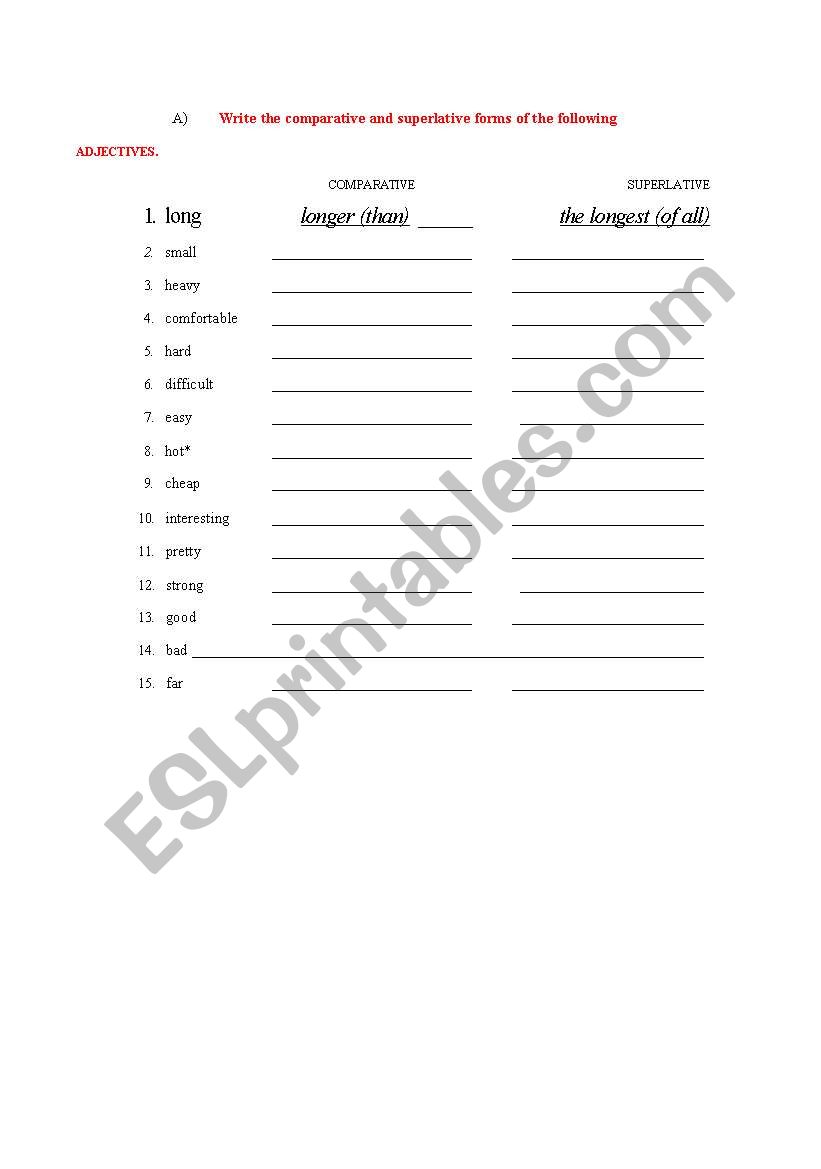 comparative worksheet