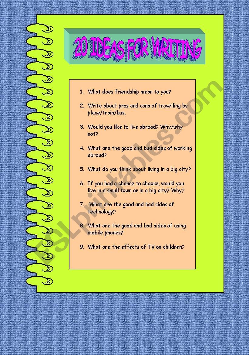 20 ideas for writing -2 worksheet