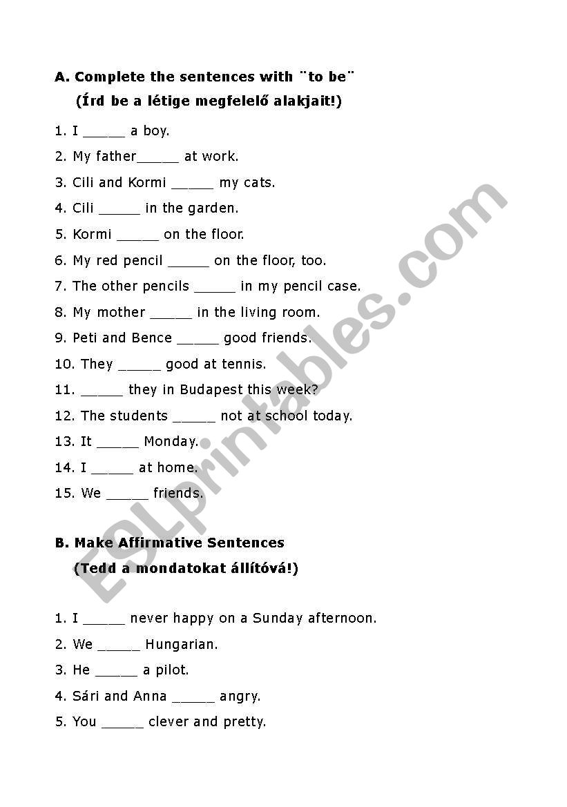 Be, have got forms test worksheet