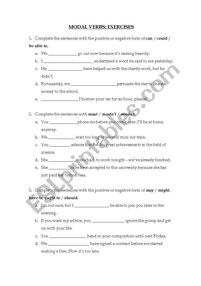 Modal Verbs activities worksheet