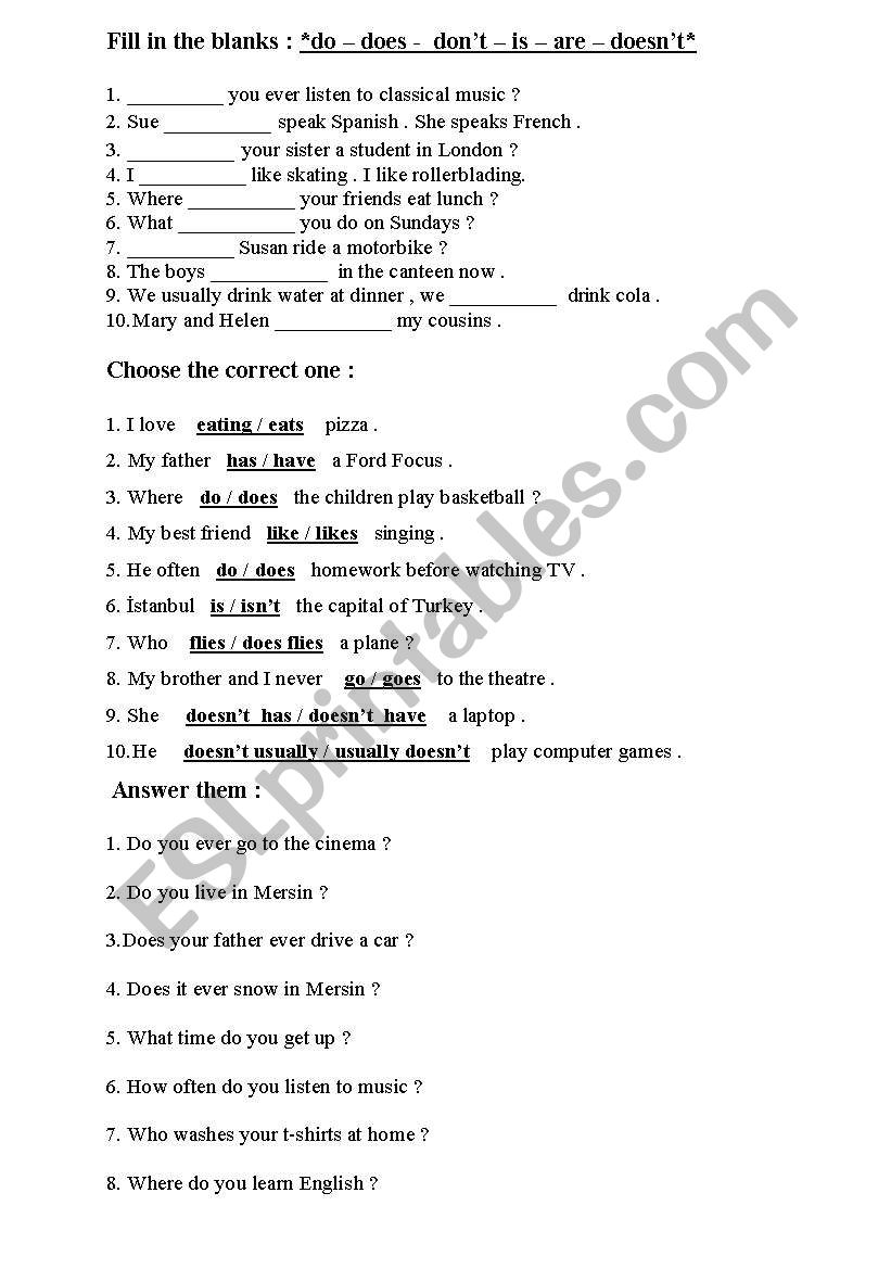 Present tense worksheet