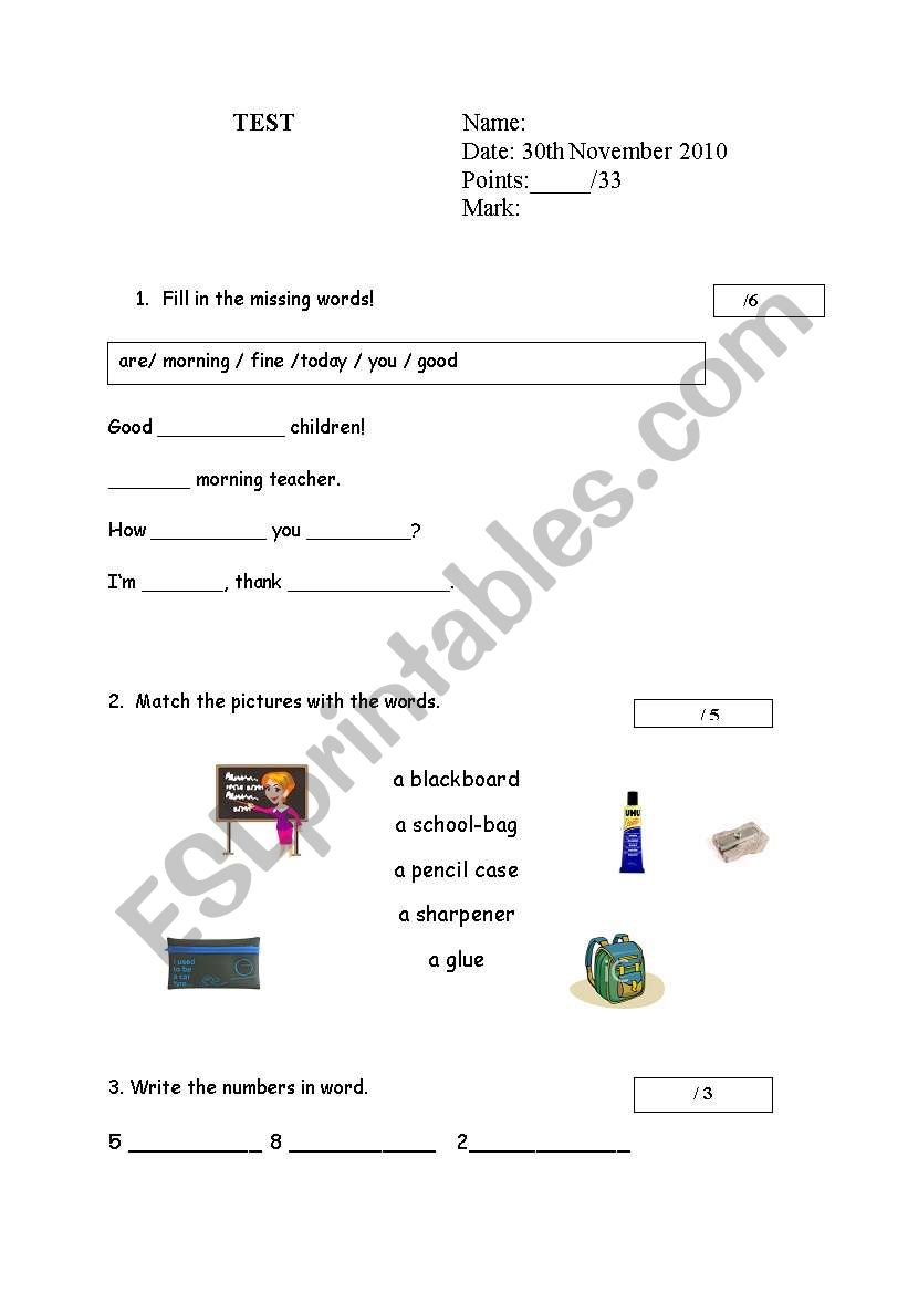 Test  worksheet