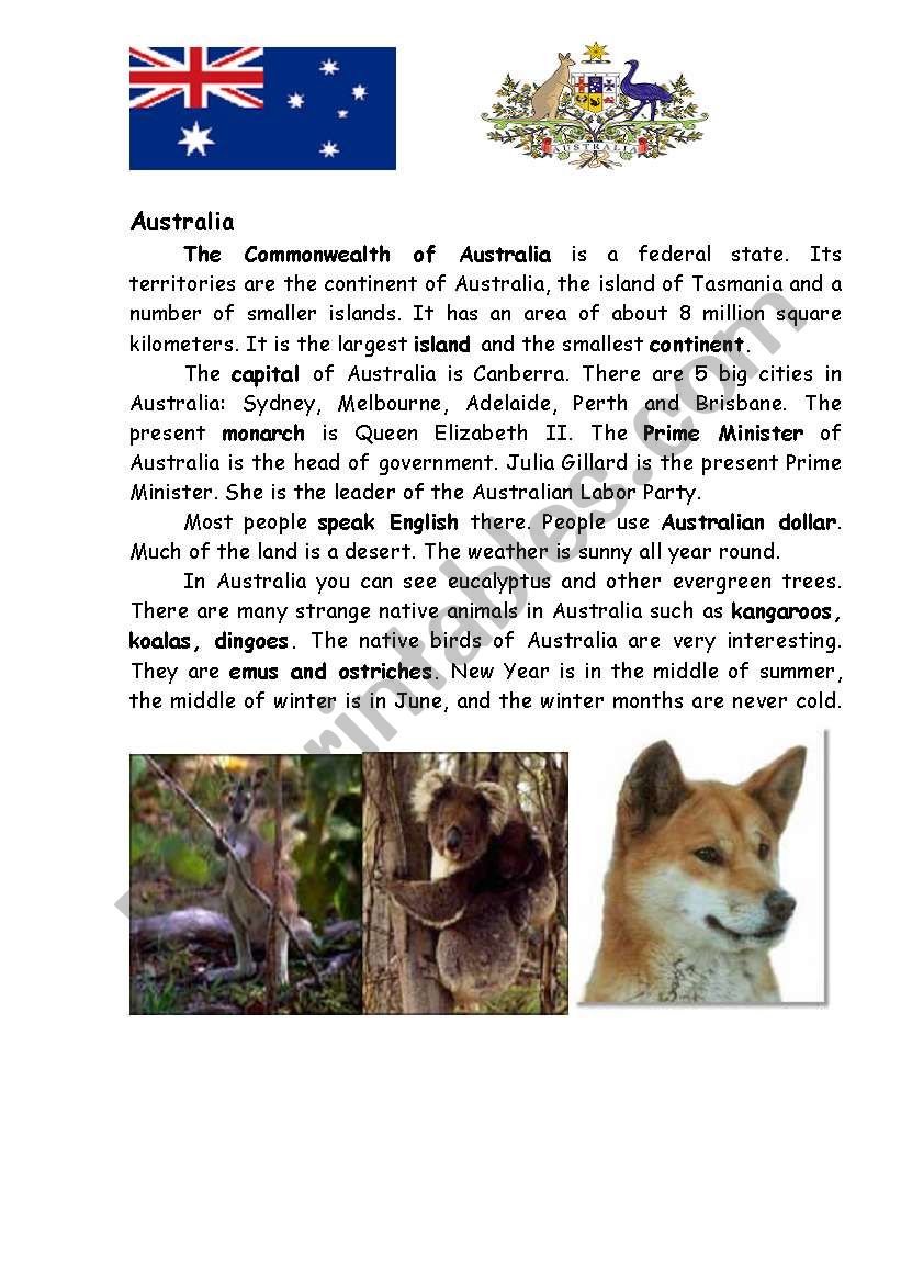 Australia worksheet